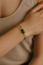 Load image into Gallery viewer, Dual Chain Green Stone Bracelet – Gold Finish
