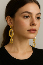 Load image into Gallery viewer, Sculpted Crystal Drop Earrings – Gold Finish
