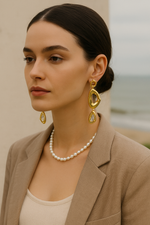 Load image into Gallery viewer, Sculpted Crystal Drop Earrings – Gold Finish
